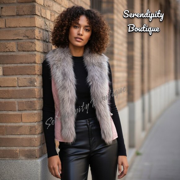 La Coalition Jackets & Blazers - Moto Feminine Urban Glove Tanned Faux Leather Lush Fur Trim Stylish Zip Up Vest